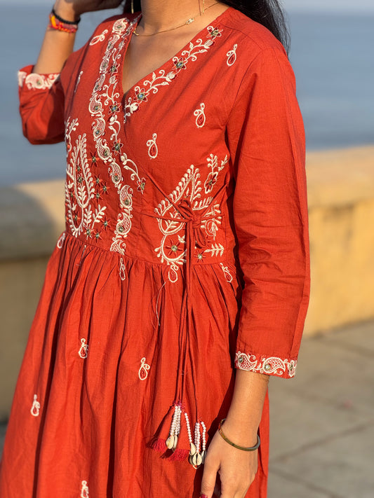 Latest  Embroidery Work  Cotton Semi-Party Wear Anarkali Suit.