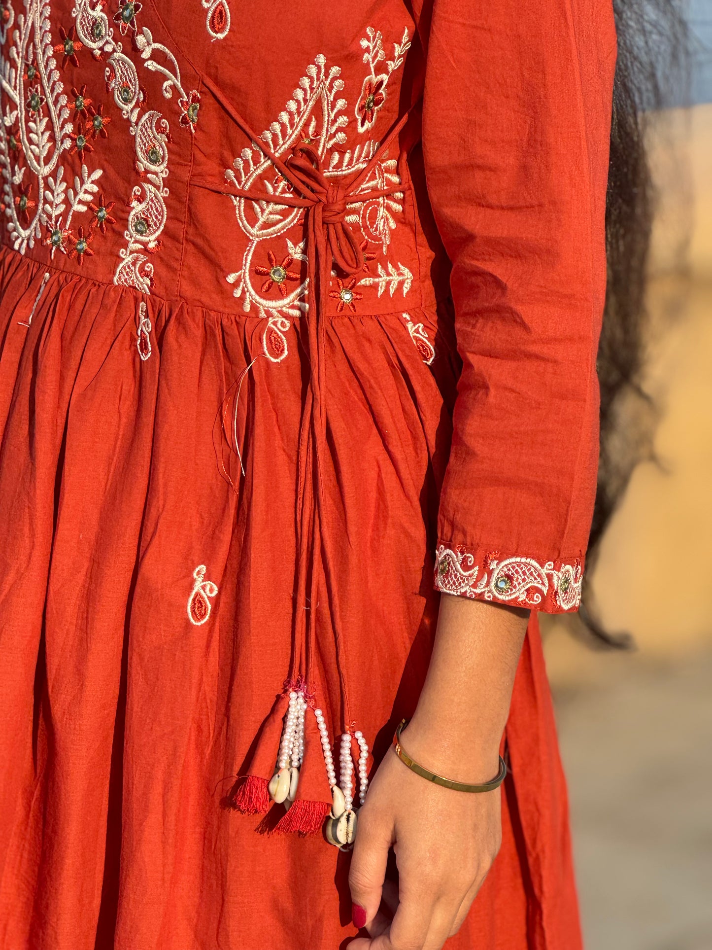 Latest  Embroidery Work  Cotton Semi-Party Wear Anarkali Suit.