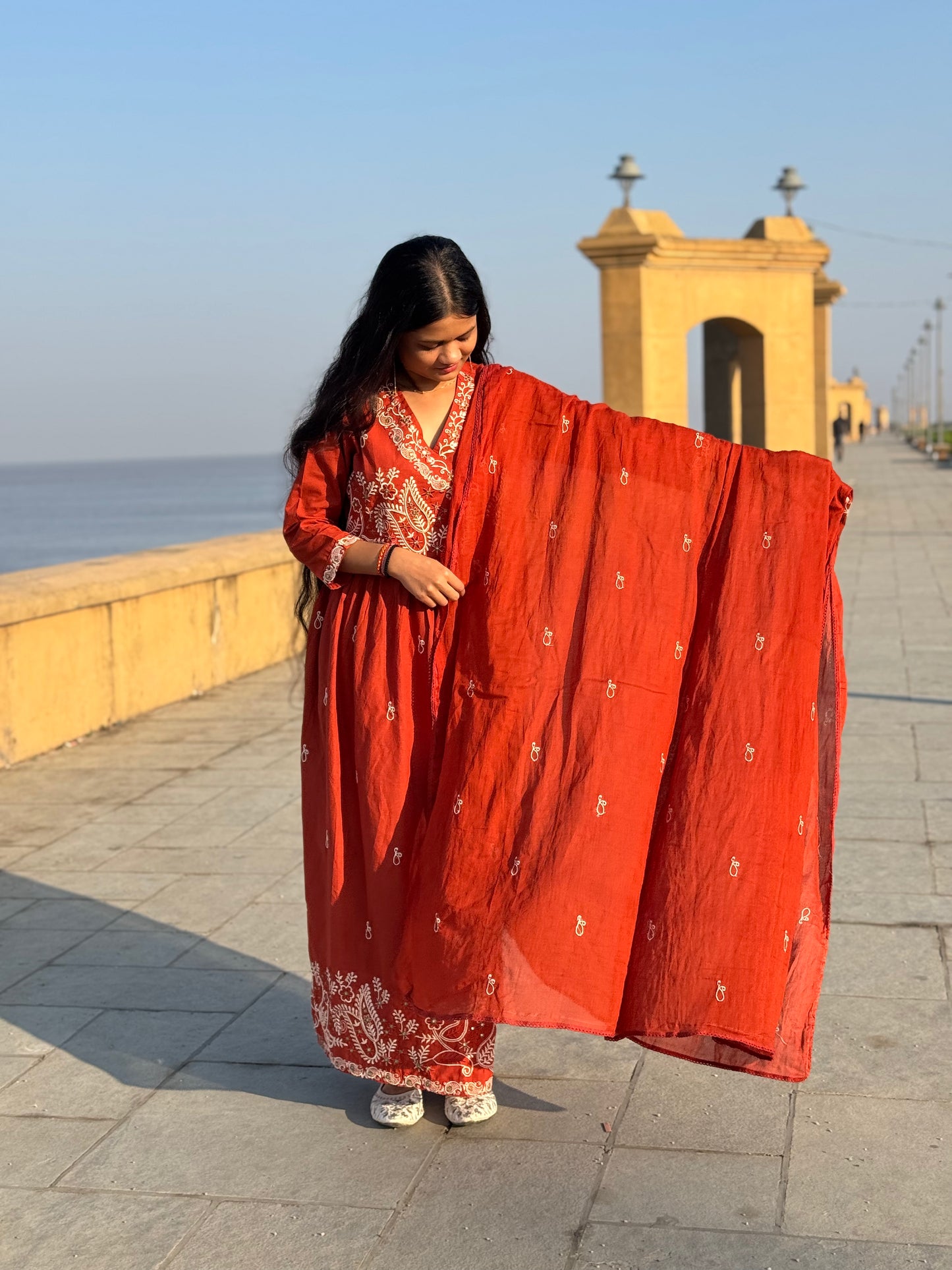 Latest  Embroidery Work  Cotton Semi-Party Wear Anarkali Suit.