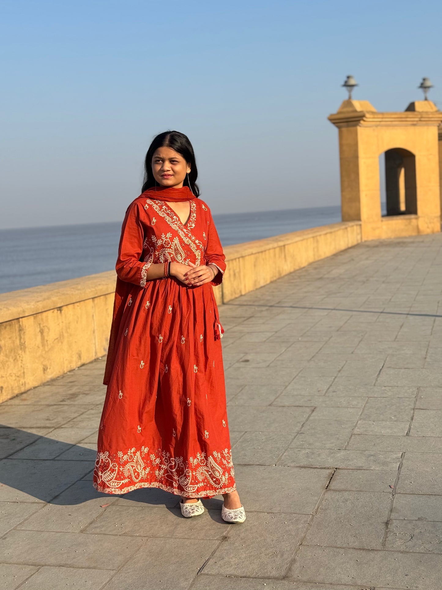 Latest  Embroidery Work  Cotton Semi-Party Wear Anarkali Suit.