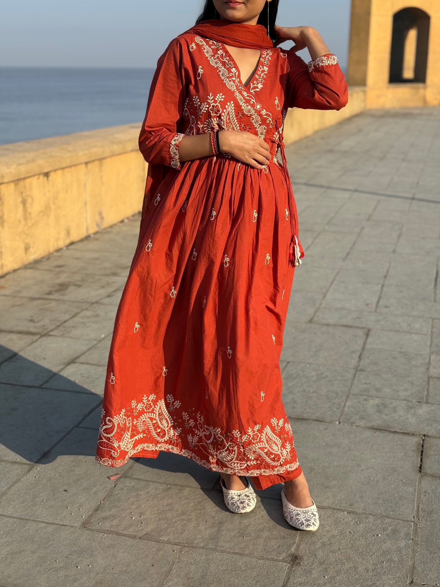 Latest  Embroidery Work  Cotton Semi-Party Wear Anarkali Suit.