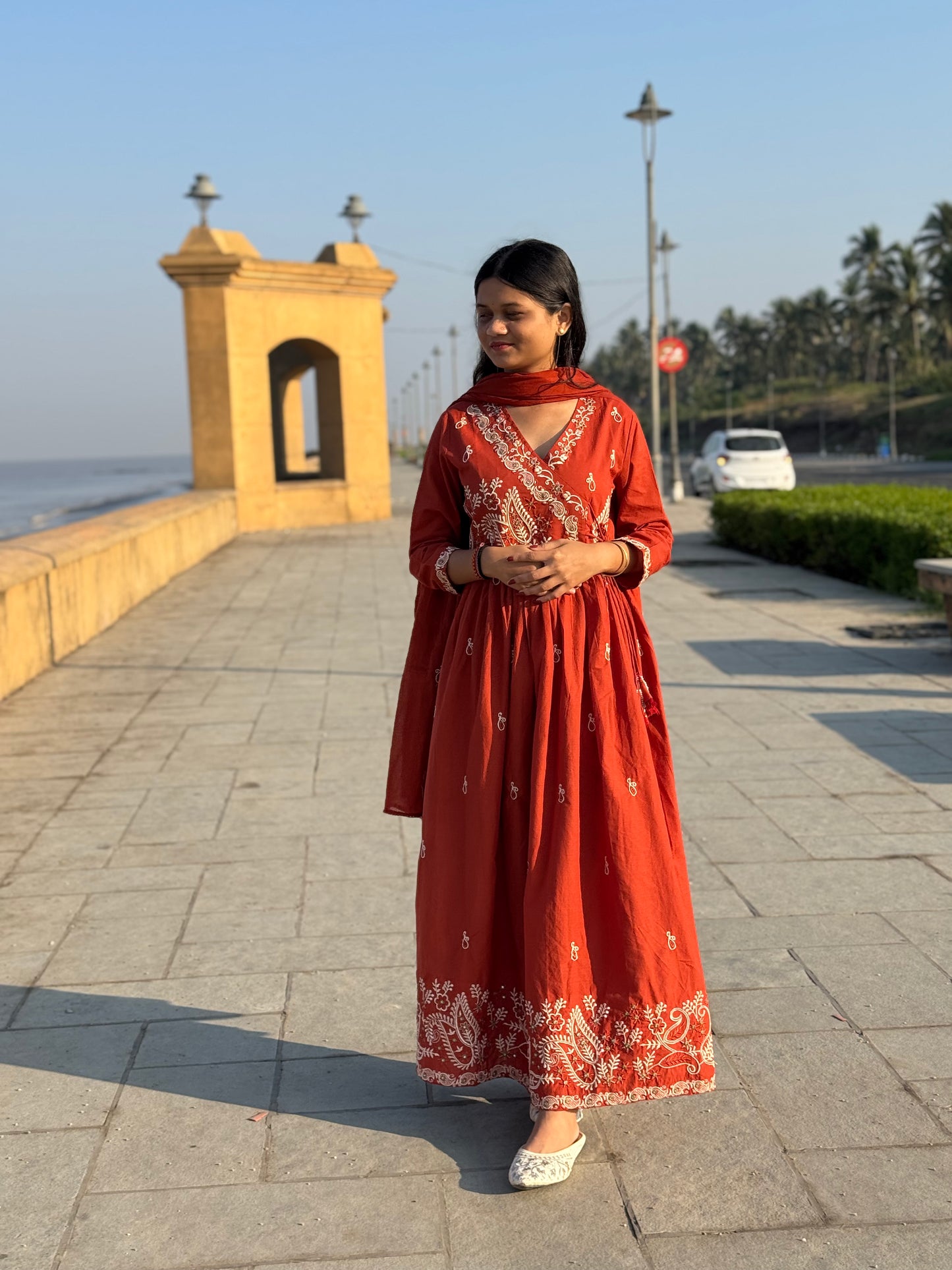 Latest  Embroidery Work  Cotton Semi-Party Wear Anarkali Suit.