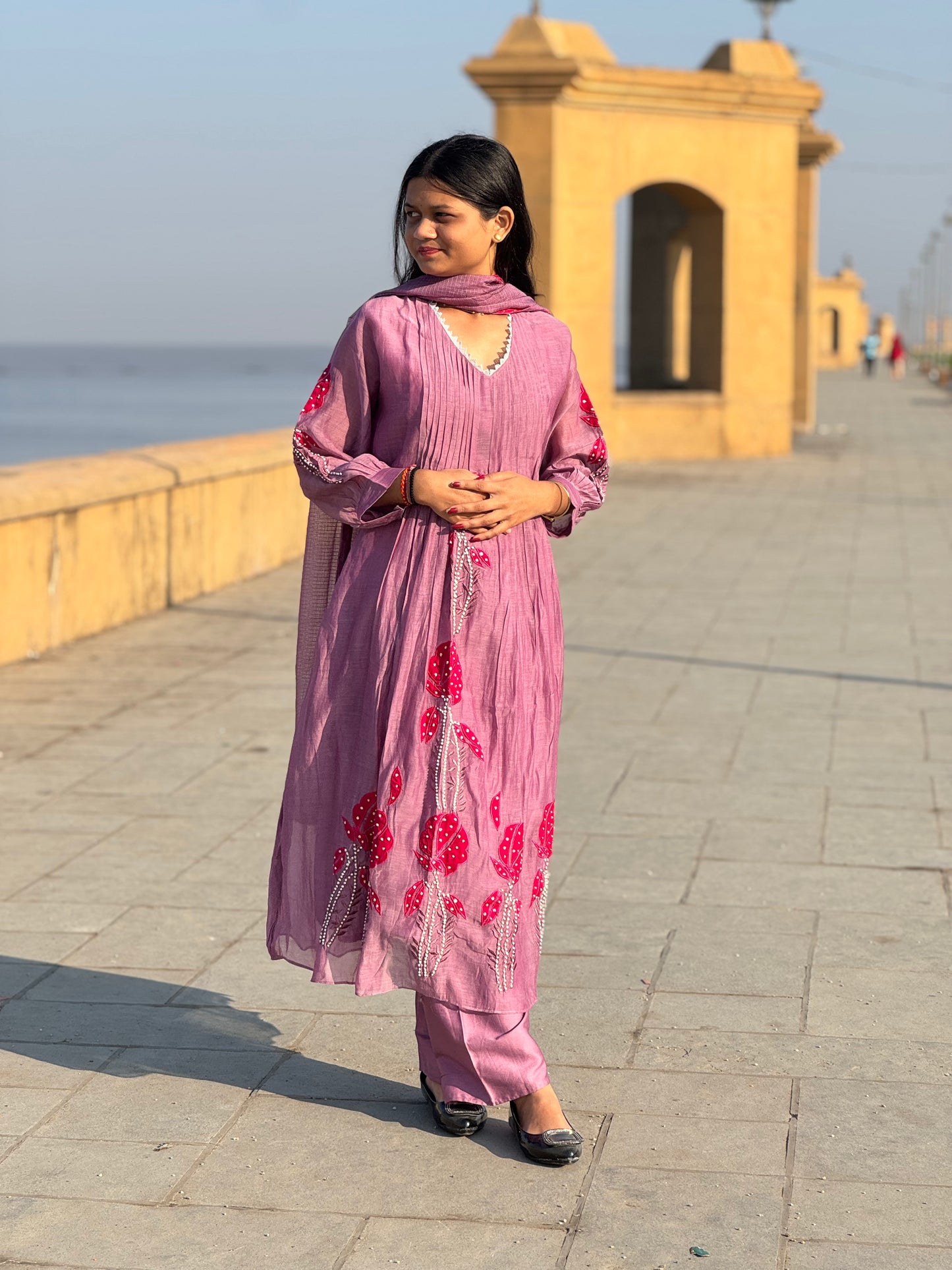 Latest HandWork With Applic Work  Premium  Mulchanderi Anarkali Party Wear Suit.