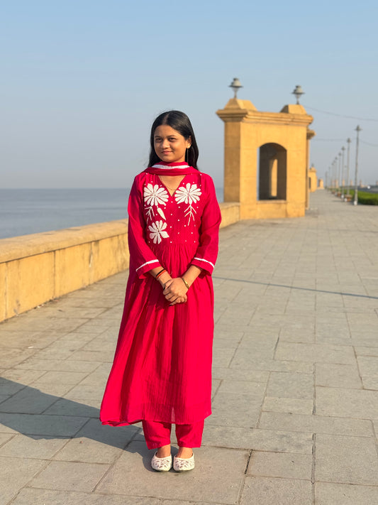 Latest Hand Work Premium Mulchanderi Anarkali Party Wear Suit with Borderline Dupptaa.