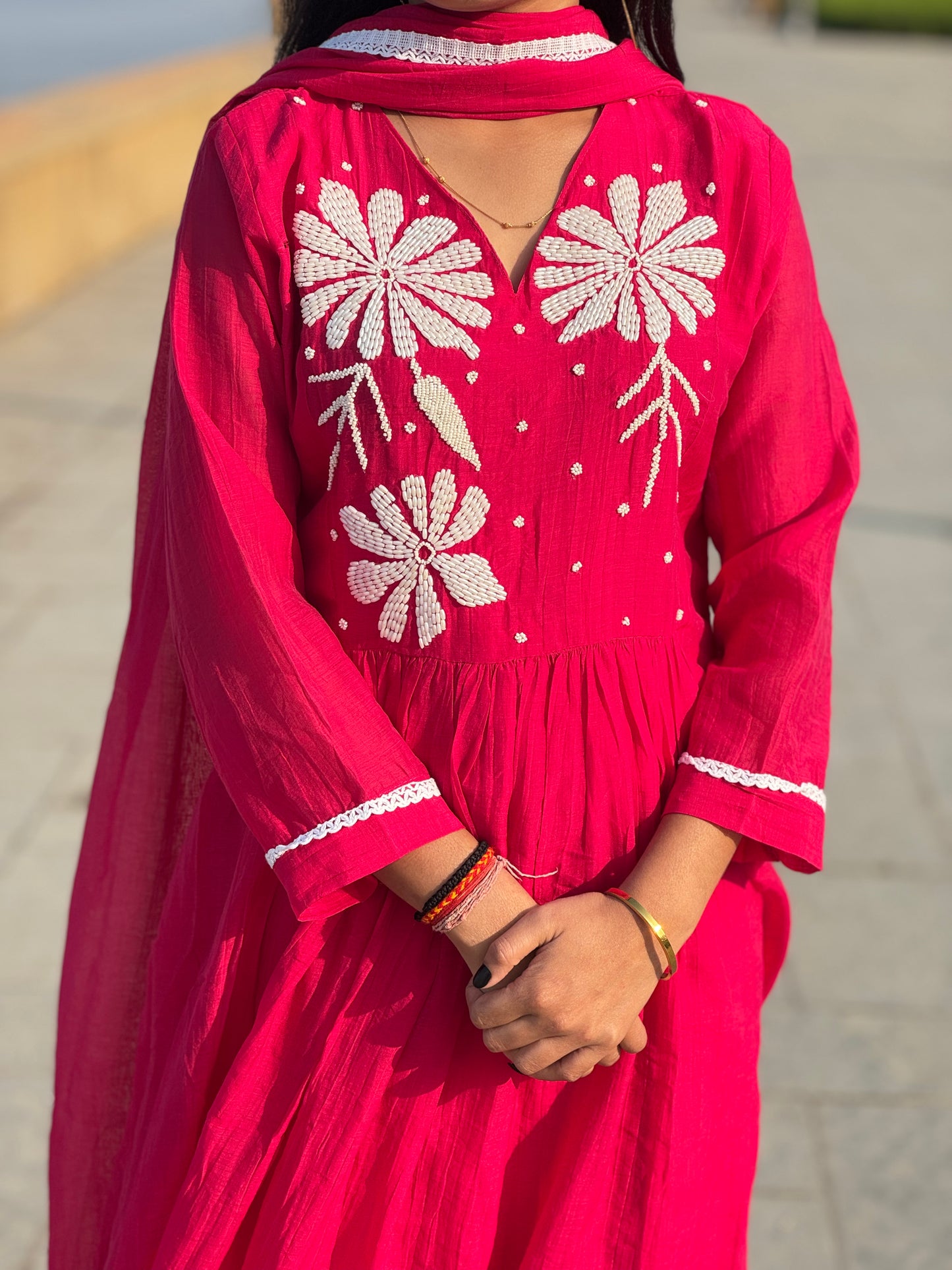Latest Hand Work Premium Mulchanderi Anarkali Party Wear Suit with Borderline Dupptaa.