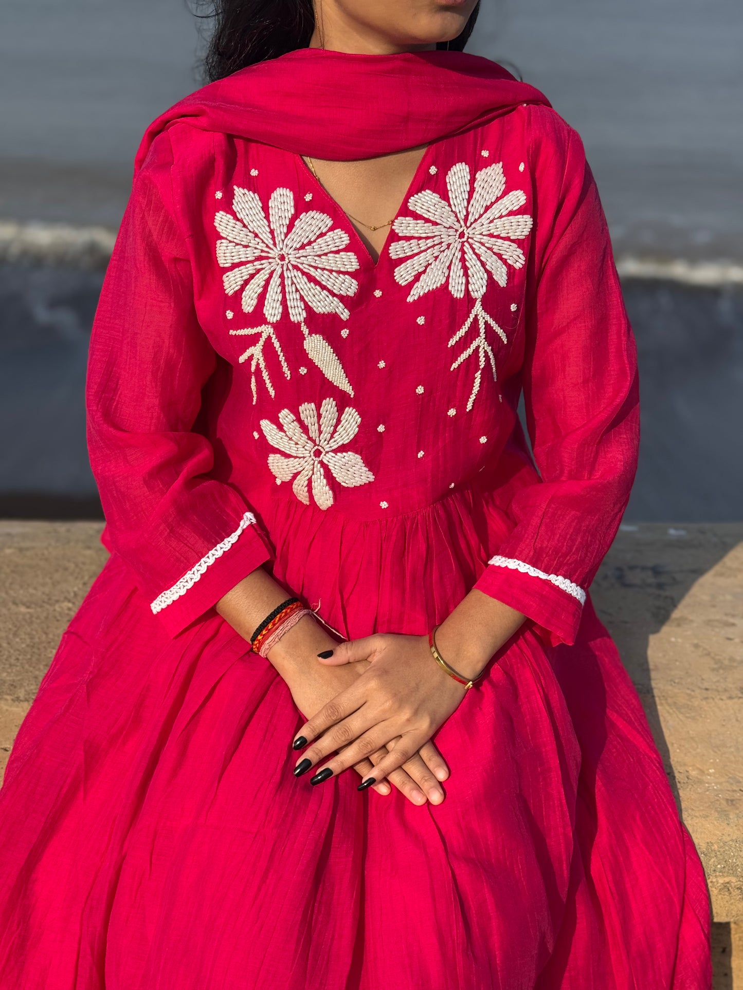 Latest Hand Work Premium Mulchanderi Anarkali Party Wear Suit with Borderline Dupptaa.