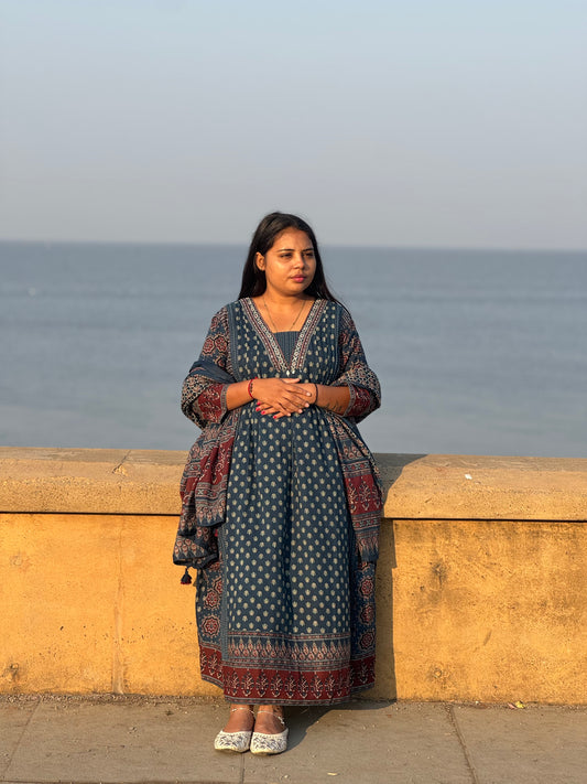 Ajrakh Print Anarkali Premium Cotton Suit