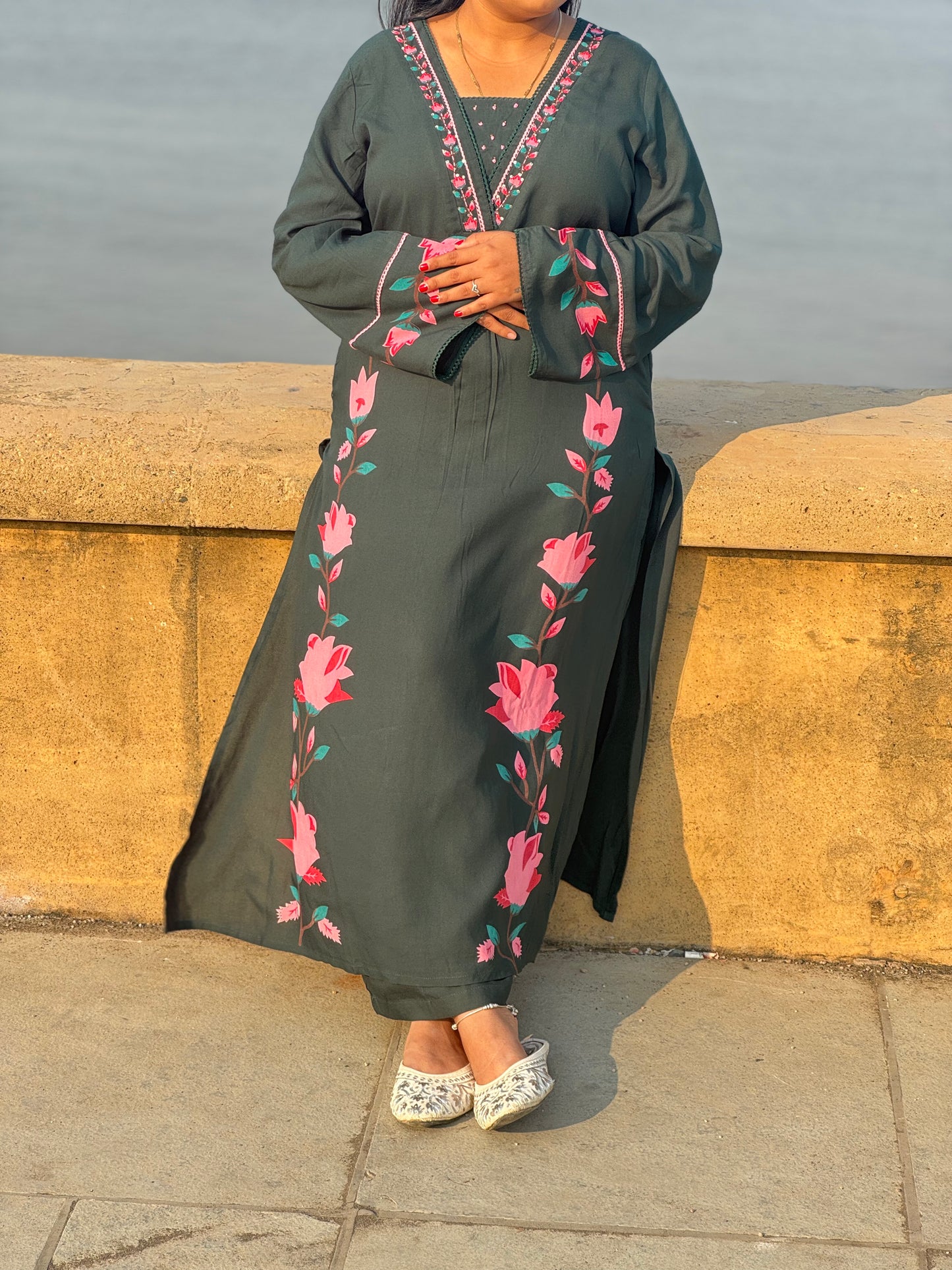 Office Wear Cord Set With Flower Embroidery Work