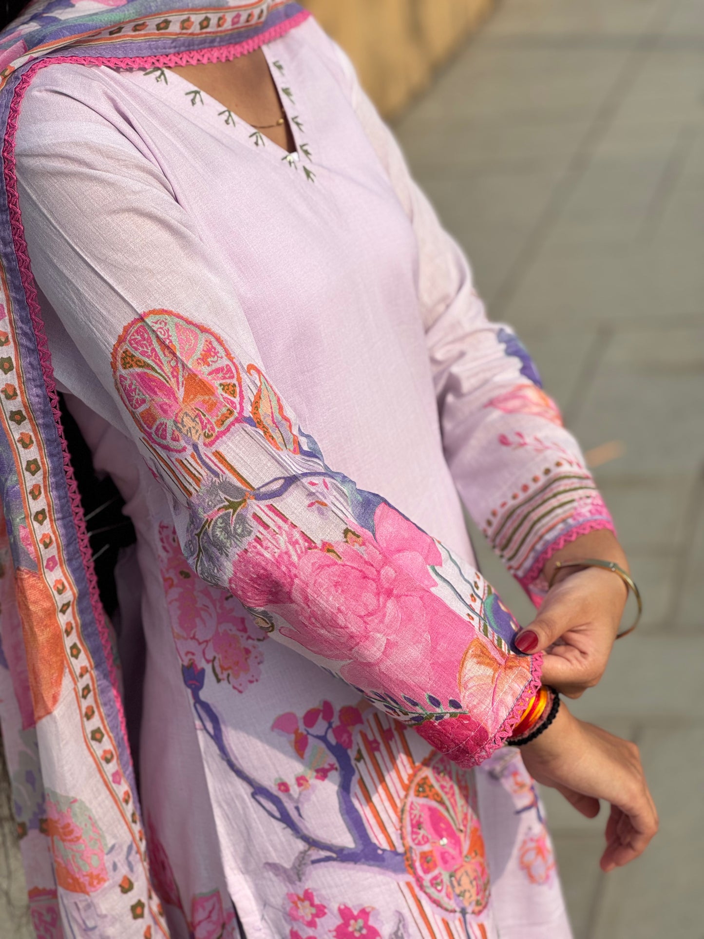 Premium Cotton Flower Print With Hand Work Casual Wear A Line  Suit.