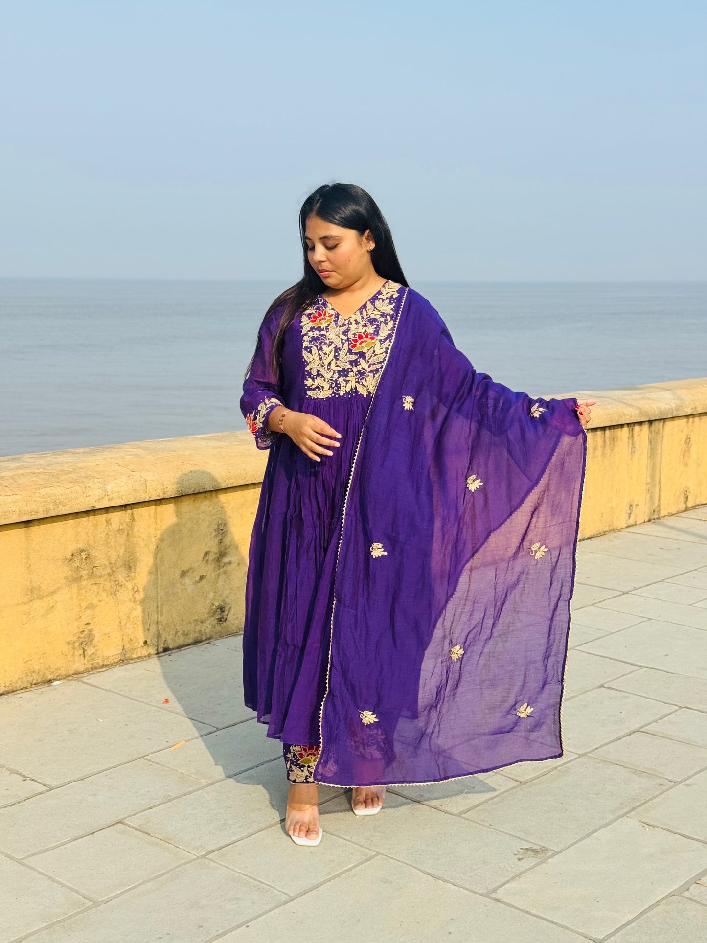 Lotus Jari  Work Designer Premium  Mulchanderi Anarkali Party Wear Suit.