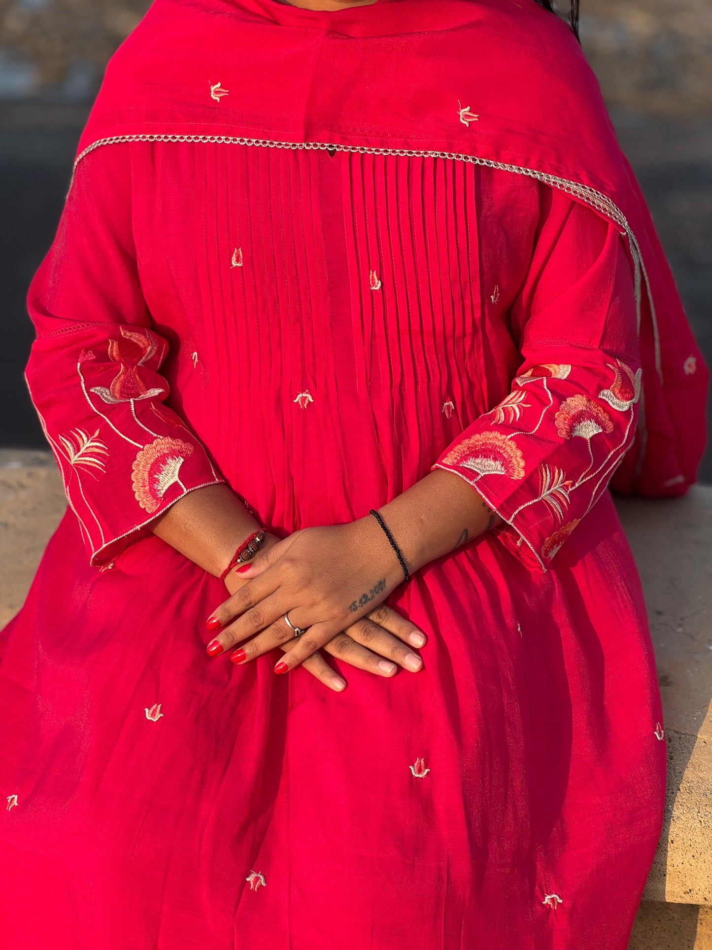 Premium Lotus Embroidery Anarkali Premium Semi-Partywear Cotton Suit.