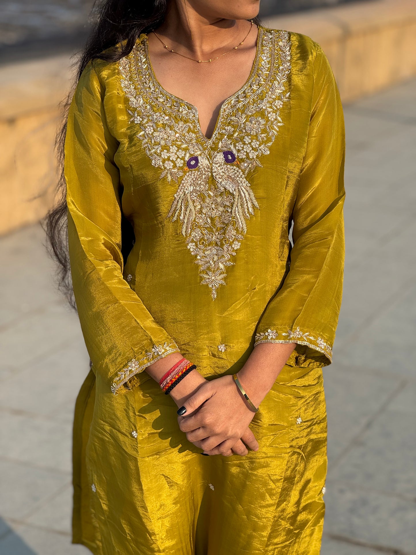 Latest Party Wear Dola Silk Suit With Peacock Work & Pure Banarasi Duptta.