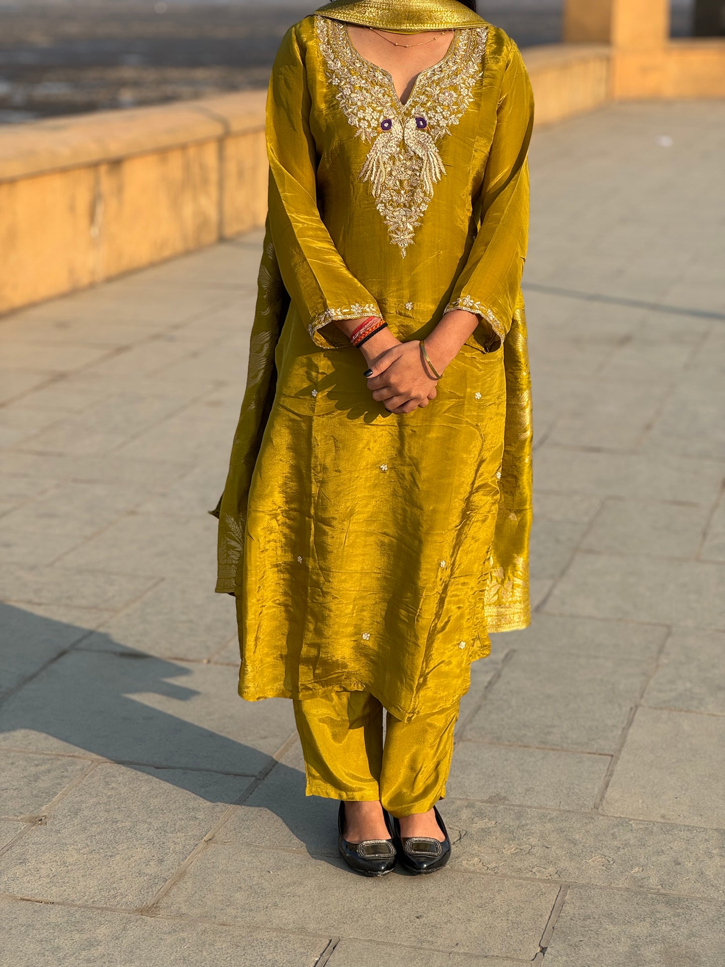 Latest Party Wear Dola Silk Suit With Peacock Work & Pure Banarasi Duptta.