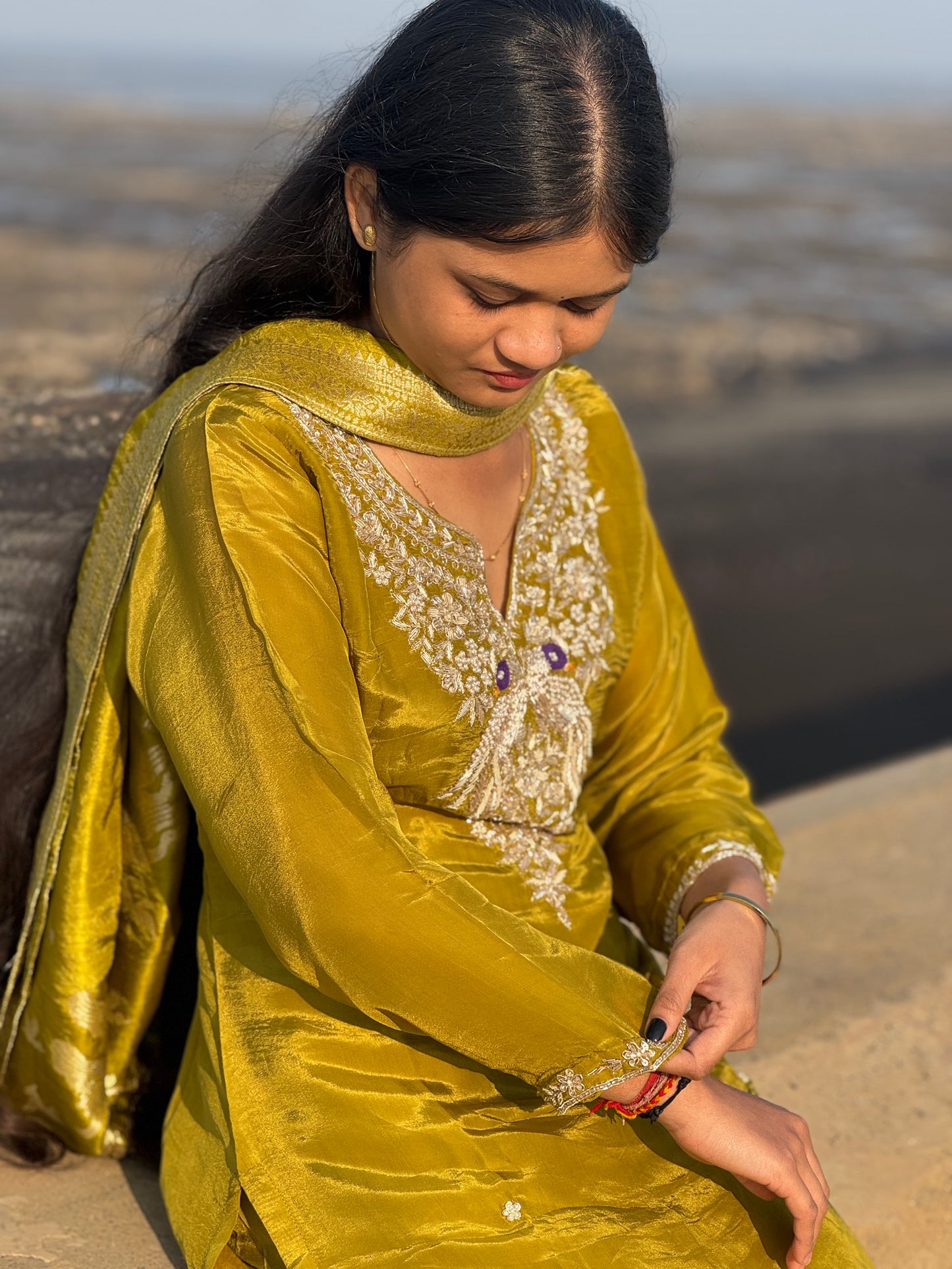 Latest Party Wear Dola Silk Suit With Peacock Work & Pure Banarasi Duptta.