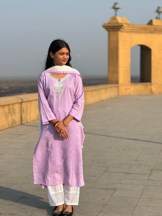 Latest Handwork Cotton Hand Embroidery Party Wear Straight Cut Suit.