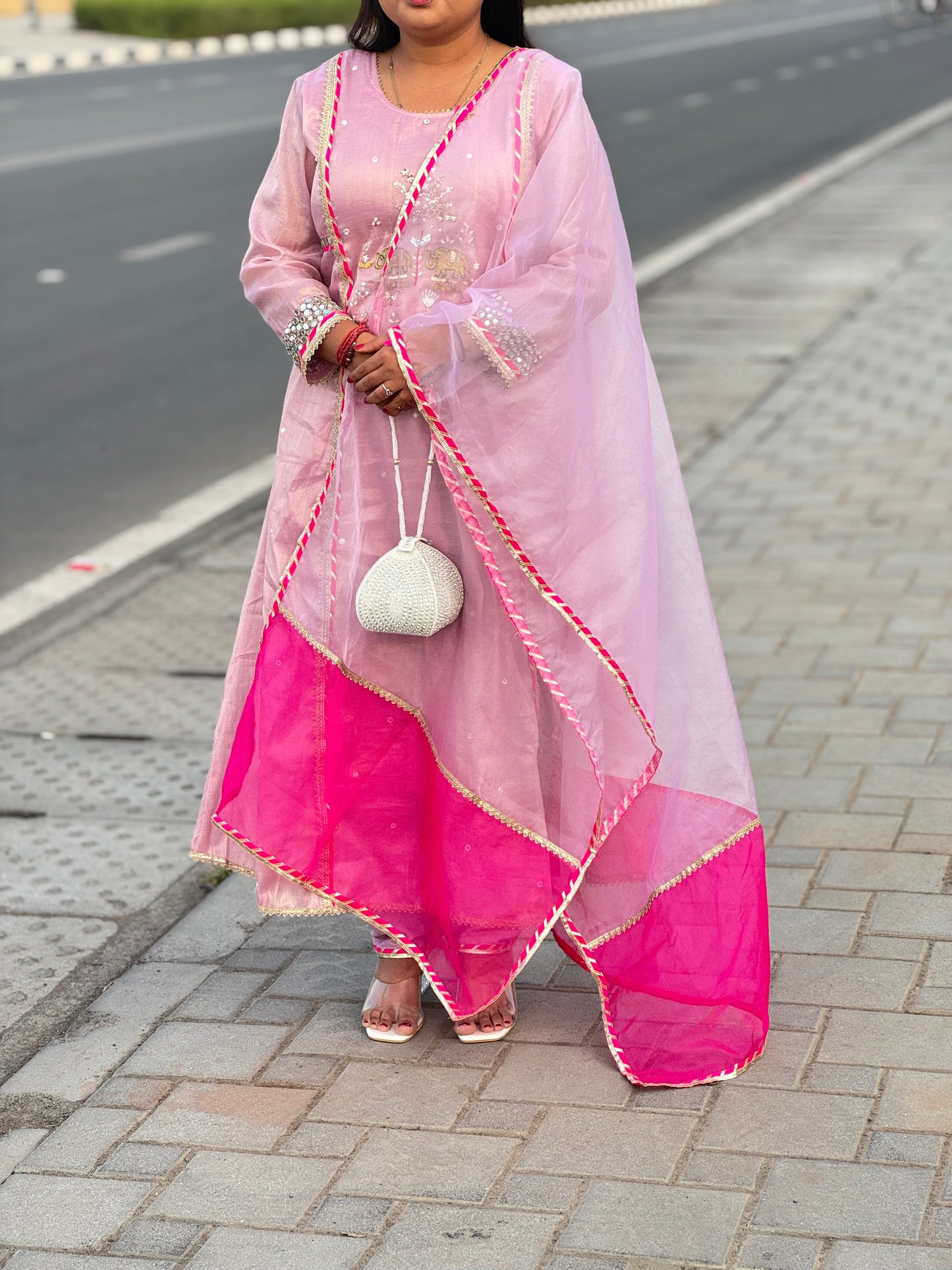 Latest Party Wear Silk Suit With Elephant Work & Pure Two Shade  Duptta.