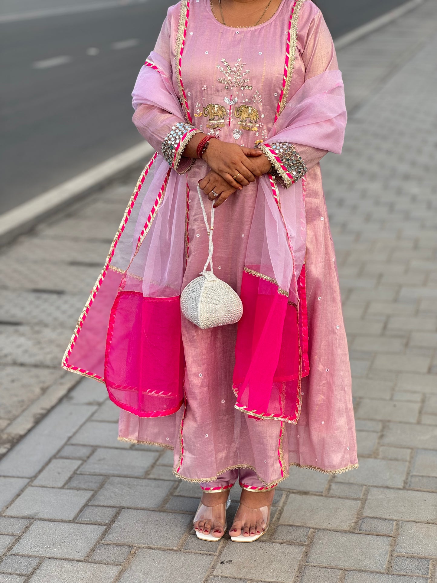 Latest Party Wear Silk Suit With Elephant Work & Pure Two Shade  Duptta.