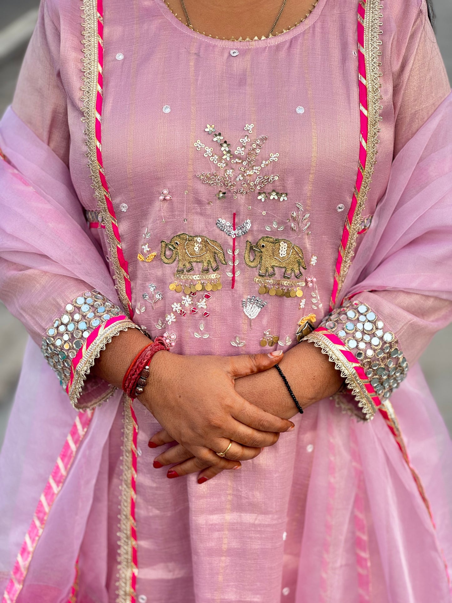 Latest Party Wear Silk Suit With Elephant Work & Pure Two Shade  Duptta.