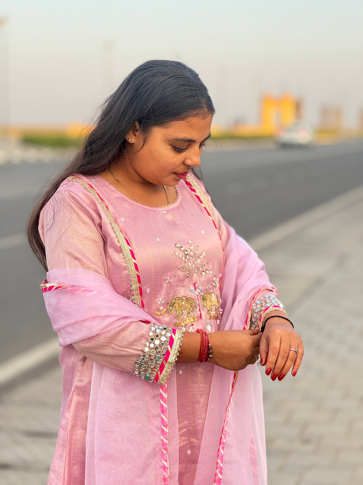 Latest Party Wear Silk Suit With Elephant Work & Pure Two Shade  Duptta.