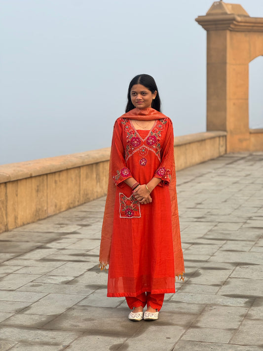 Latest Applic Work Designer Premium Mulchanderi Anarkali Party Wear Suit.