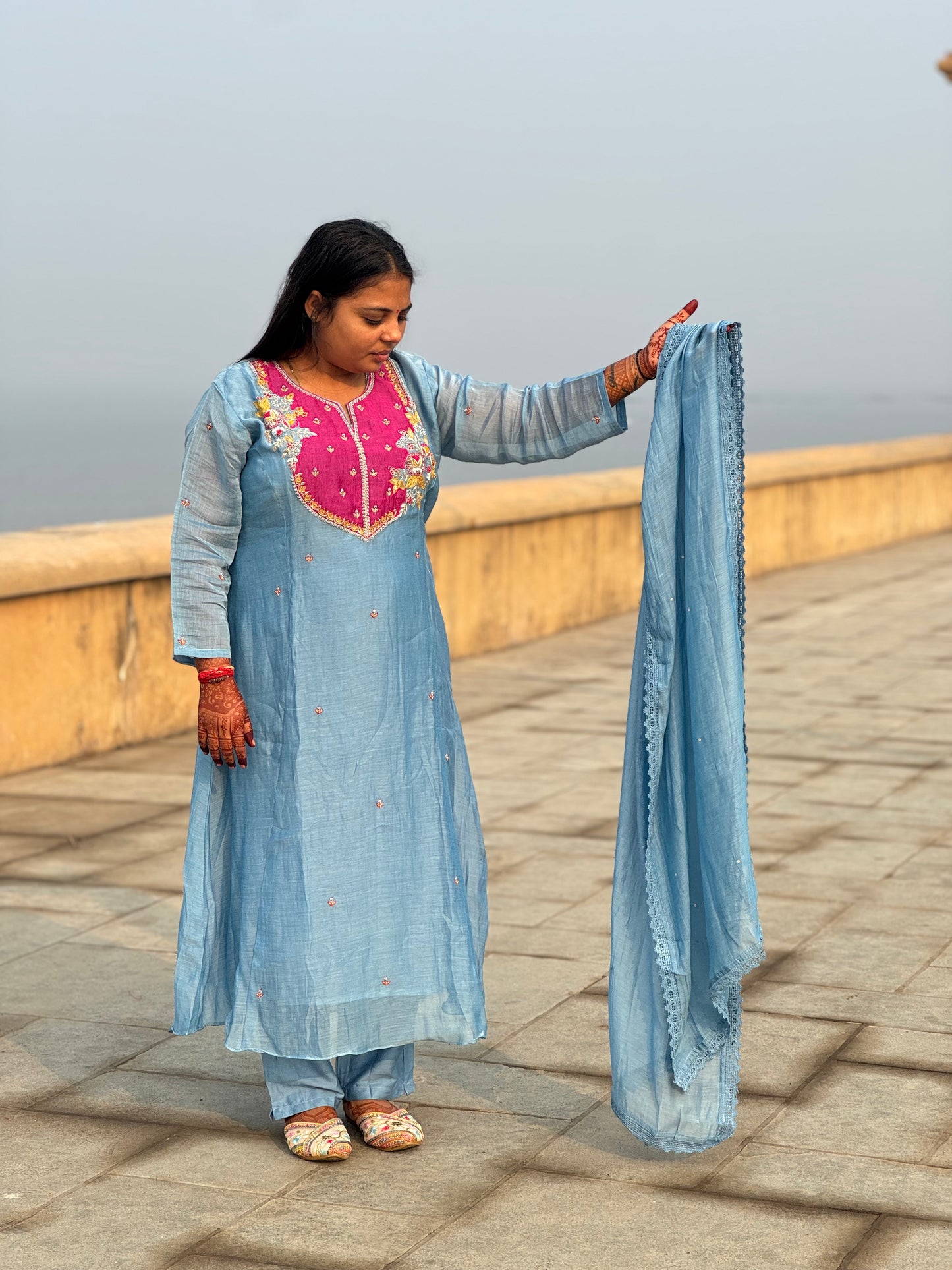 Latest Hand Work Premium Mulchanderi Anarkali Party Wear Suit.