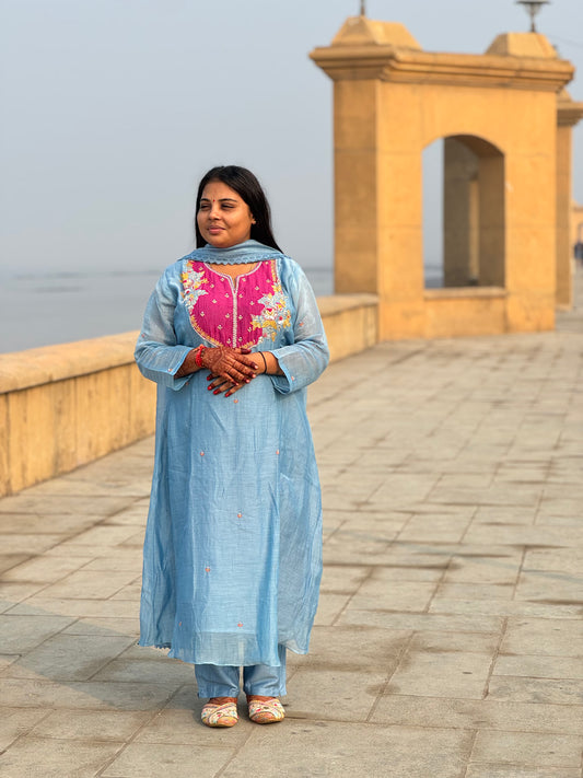 Latest Hand Work Premium Mulchanderi Anarkali Party Wear Suit.