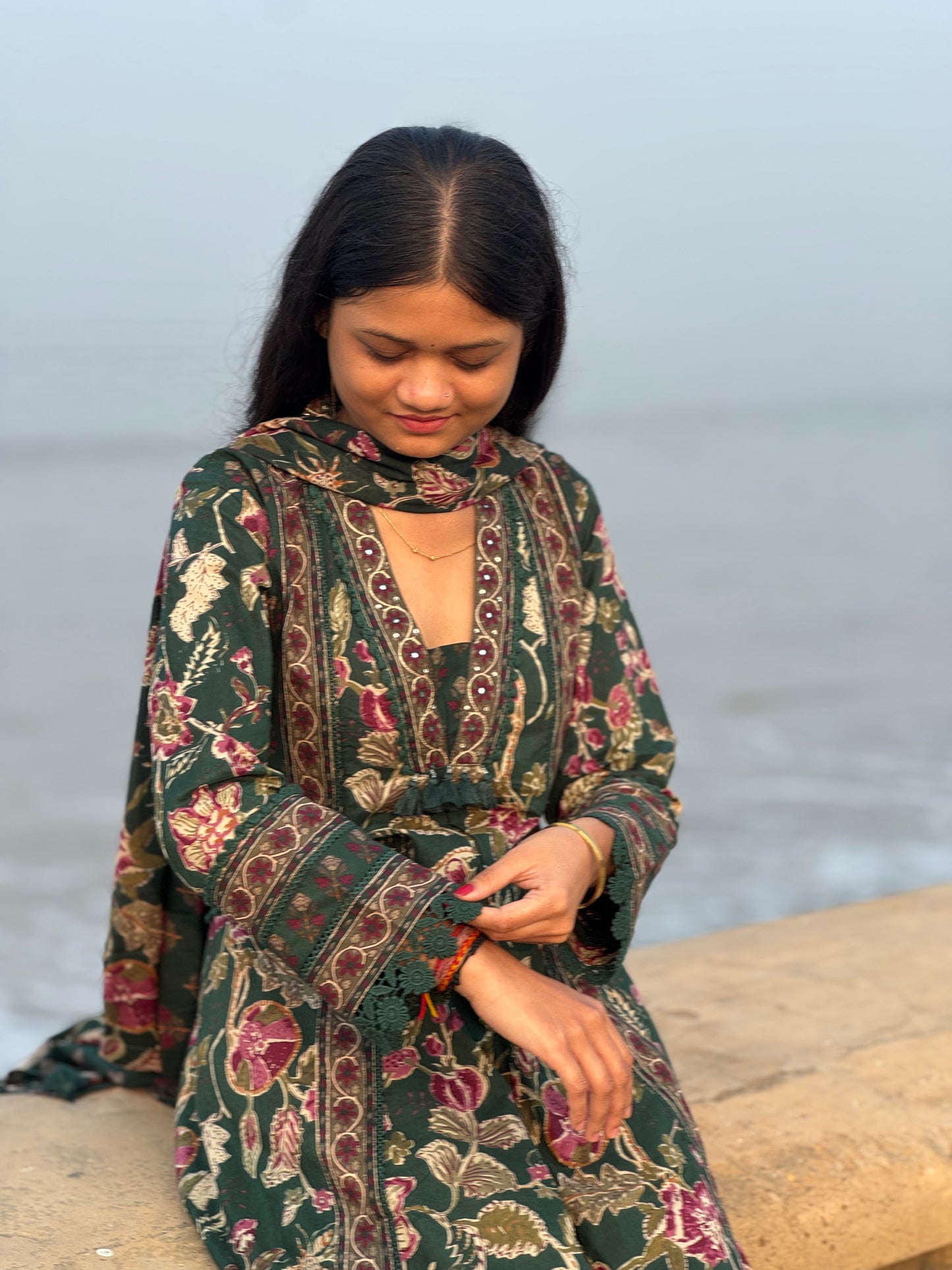 Latest Floral Printing Cotton Semi-Party Wear A-Line Suit.