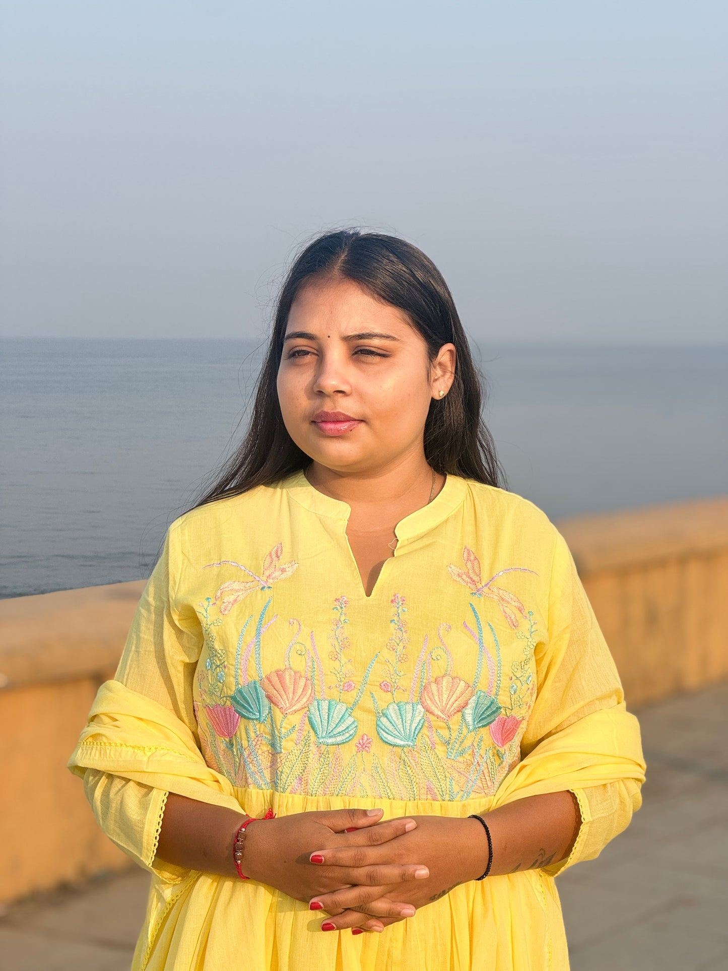 Pure Mull Cotton Yellow Anarkali Ladies Suit