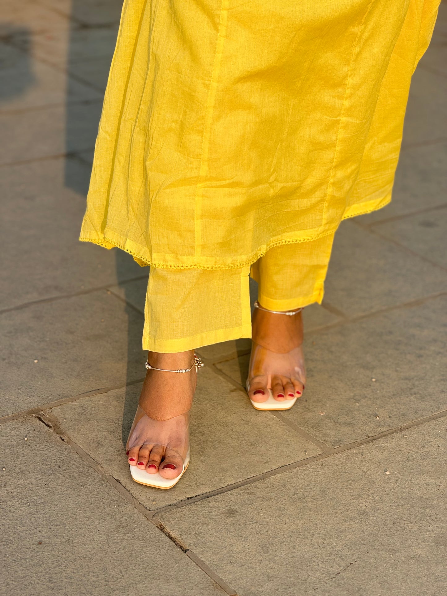 Pure Mull Cotton Yellow Anarkali Ladies Suit